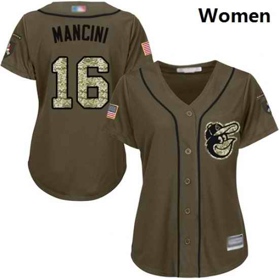 Orioles #16 Trey Mancini Green Salute to Service Women Stitched Baseball Jersey